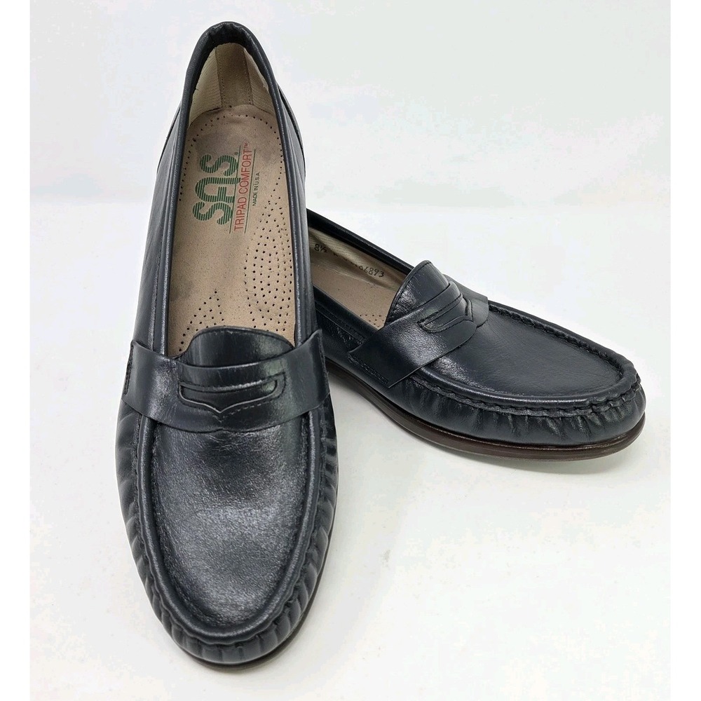 Sas Black Leather Tripad Comfort Womens MOC Penny Loafers Size 8.5N